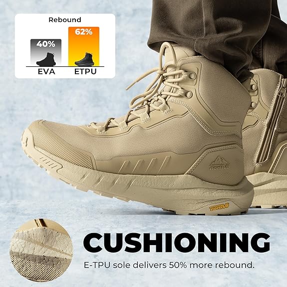 NORTIV 8 Botas de Senderismo Táctical para Hombre Ligeras con Suela Acolchada para Trabajo todo el día Cremallera Lateral Motocicleta Combate